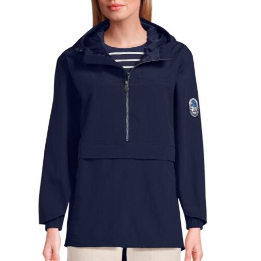 Lands End Squall Women's S 34-36 Blue 1/4 Zip Hooded Pullover Windbreaker Jacket